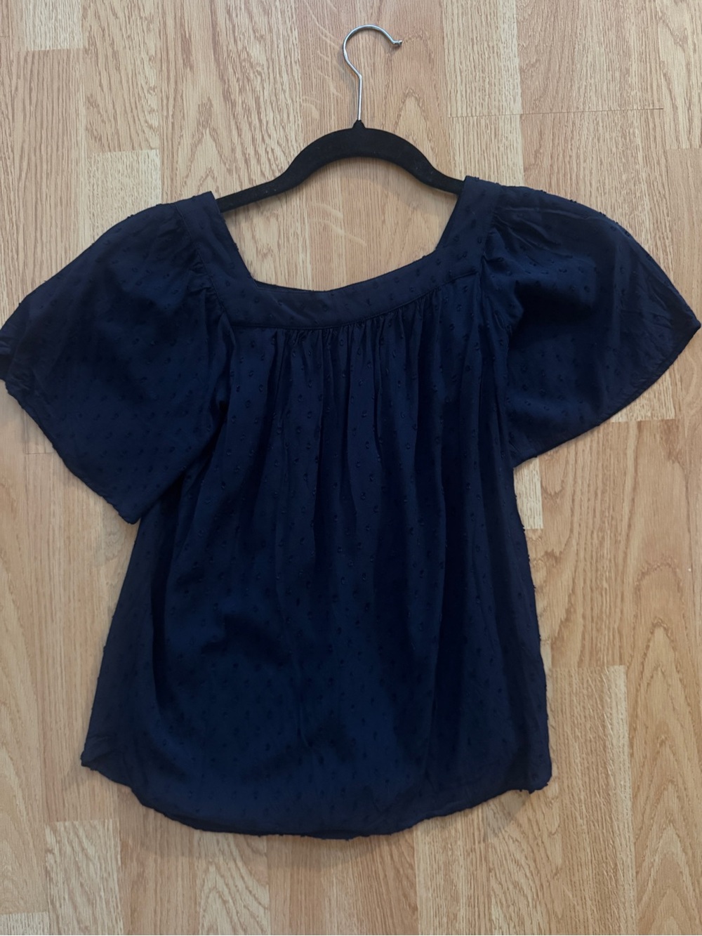 EUC LOFT Petite Swiss Dot Square Neck Blouse- Navy Blue- XXSP